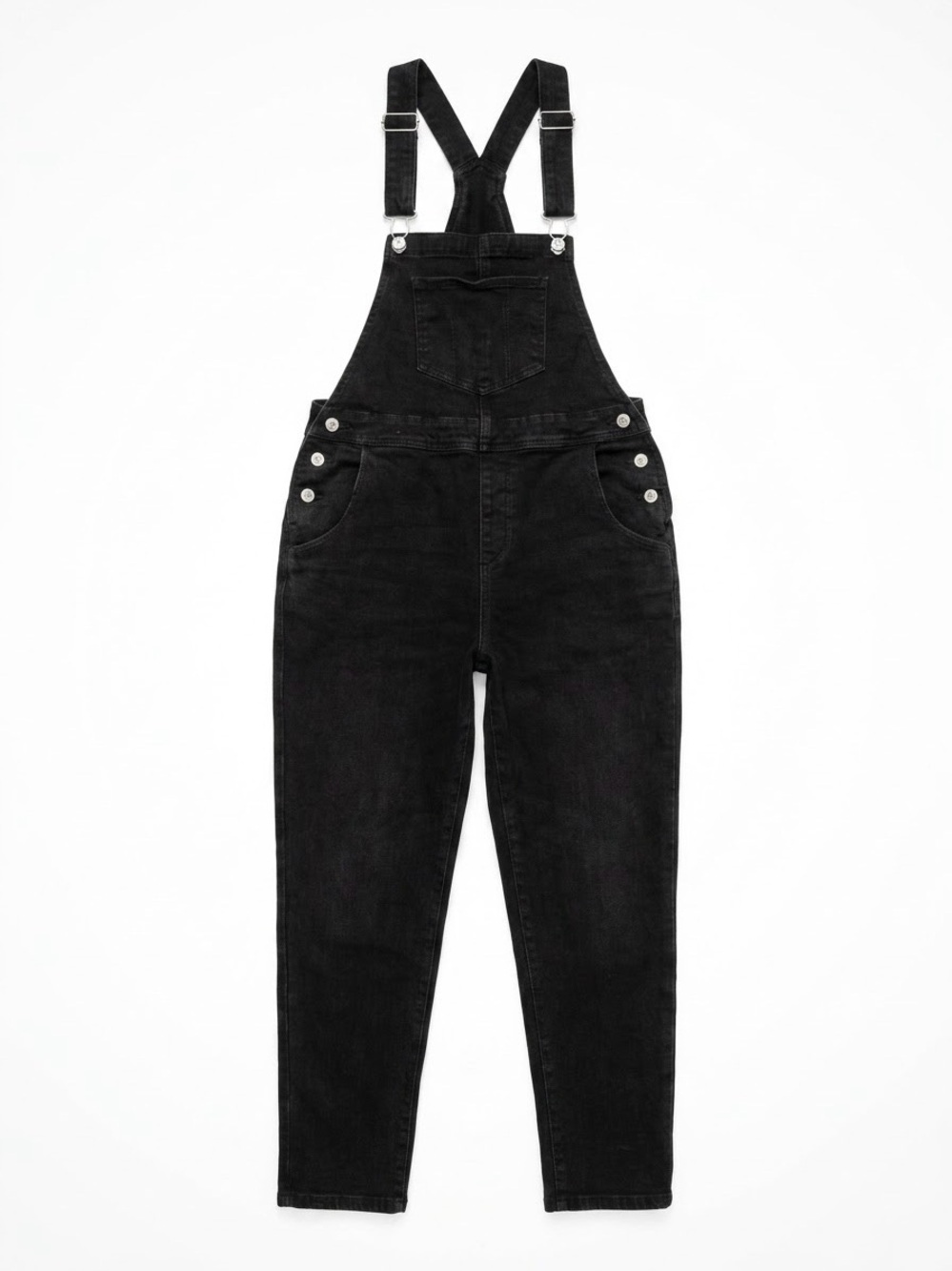 Black Stretch Denim Overalls Women Size Medium Adjustable Straps Pocket Bib Boho